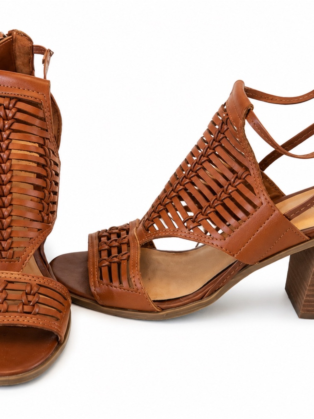Merona Woven Leather Block Heel Sandals - Brown